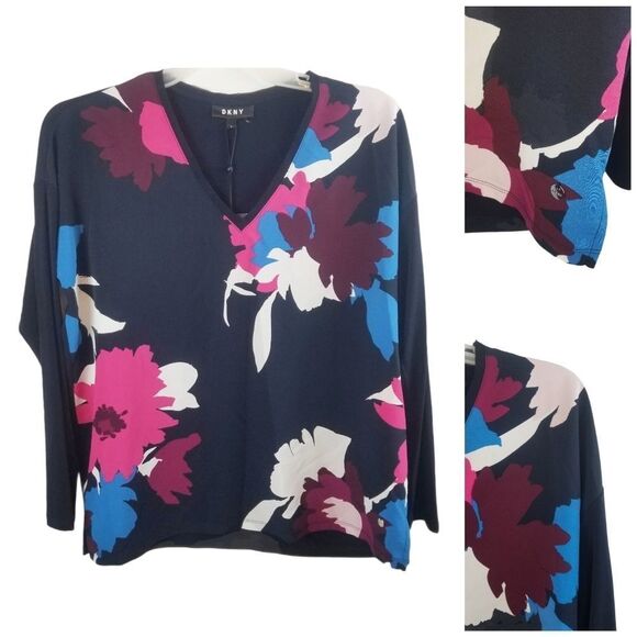 🌻Dkny floral Print Colorblocked Top size small - Picture 2 of 6